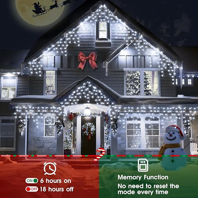 Hezbjiti 2Pack Total 800LED Ice Lights 33FT Christmas Lights String Lights Outdoor Decoration 8 Modes 150 Drops Fairy Lights for Eaves Party Yard Garden Xmas Decor（Cold White）