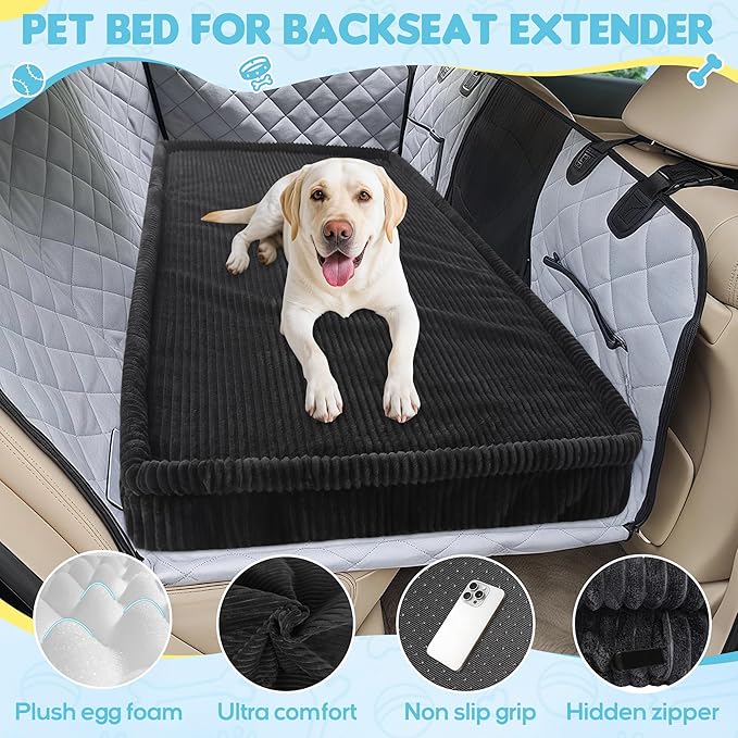 Dog Car Bed, Non-Slip Backseat Extender Pet Mat, Removable Washable Dog Bed for SUVs, Sedans & Trucks, Anti-Slip Travel Mat for Dogs, Easy Clean & Scratch-Proof & Comfort Black（56"x28.7"
