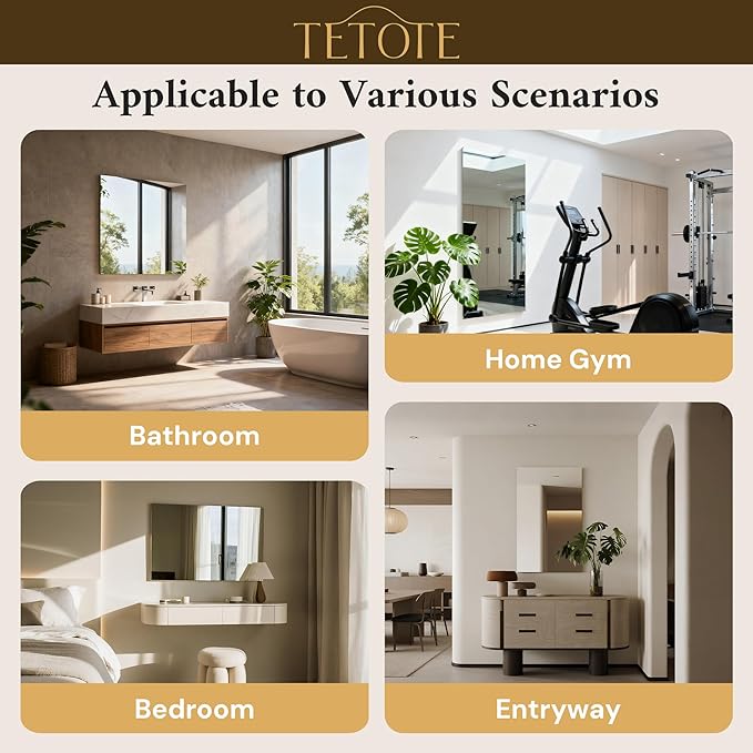 TETOTE Frameless Mirror 2 Packs 20" x 30" Bathroom Tempered Glass Mirrors for Over Sink, Suitable for Bedroom, Entryway, Hallway, Gym, Vertically/Horizontally