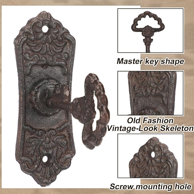 2 Pack Decorative Vintage Cast Iron Wall Hooks Vintage Key Wall Holder for Hanging Coats Key Bags Hats Towels Hanger Rustic Farmhouse Decor