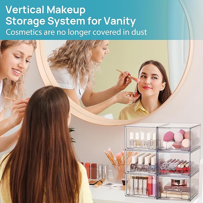 Vtopmart 2 Pack Small Clear Stackable Storage Drawers,Acrylic Bathroom Makeup Organizer,Plastic Storage Bins For Vanity, Undersink, Kitchen Cabinets, Pantry, Home Organization