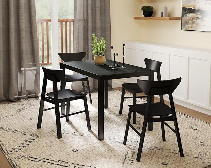VESCASA Black Wood Dining Table with 4 Black Solid Wood Legs, 47.25" L Dinner Table for Dining Room, Kitchen, Restaurant