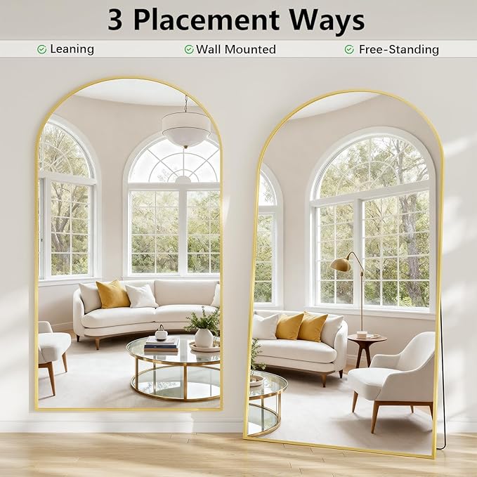 Oversized Full Length Mirror, 41"x81" Arched Floor Mirror Large Full Length with Stand, Room Decor Big Full Body Mirror with HD Tempered Glass Aluminum Frame for Bedroom Living Room, Gold