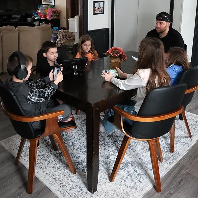 Set of 1 Swivel Dining Chair, Mid Century Modern Dining Chair with Walnut Craftsmanship, Upholstered Faux Leather, Wooden Arms and Legs, Kitchen Chair with Arms for Kitchen/Living Room - Beige