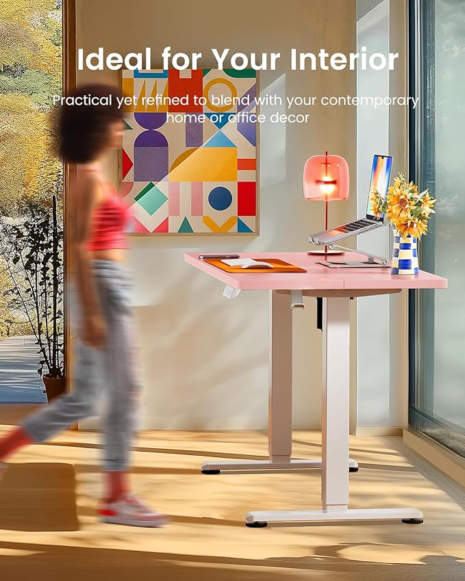 ErGear Height Adjustable Electric Standing Desk, 55 x 27.5 Inches Sit Stand up Desk, Memory Computer Home Office Desk with Two-Piece Desktop (Pink)