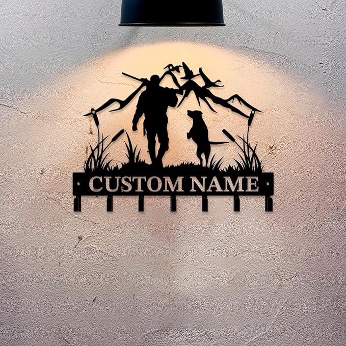 Personalized Custom Name Hunting Deer Wall Key Hooks,Metal Hunting Art Clothes Hooks,Metal Hunting Wall Home Storage Decorative,Hunter For Front Door, Hallway, Kitchen, Bedroom,Keys,Hats (Style B)