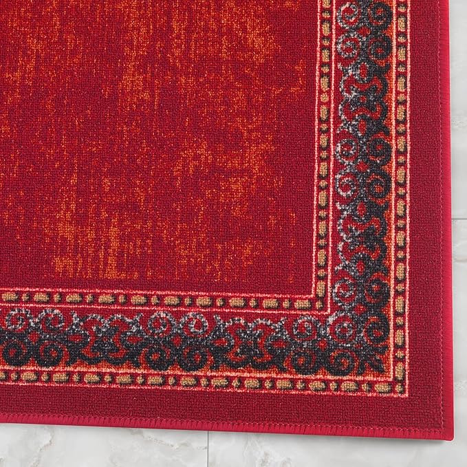 Antep Rugs Alfombras Bordered Modern 2x4 Non-Slip (Non-Skid) Low Pile Rubber Backing Kitchen Area Rug (Maroon Red, 2'3" x 4')