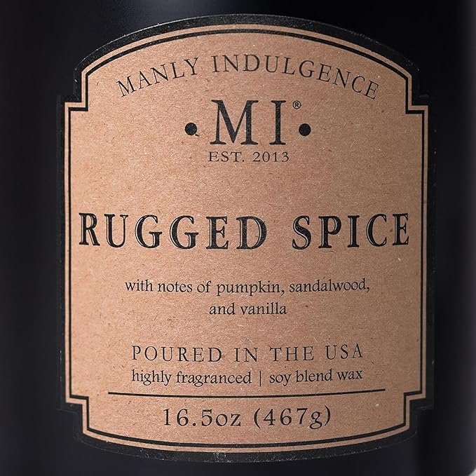 Manly Indulgence Rugged Spice Scented Candles for Men, 2 Wick, 16.5 oz, Premium Soy Blend Wax, 60H Burn, Candles for Home Scented - Made in The USA