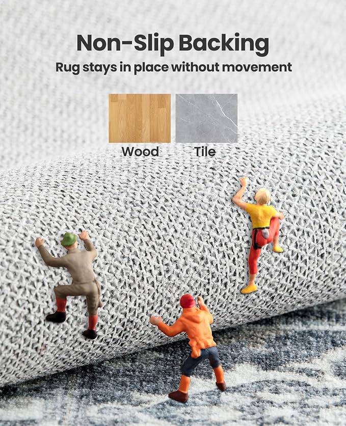 AMADA HOMEFURNISHING 9x12 Washable Area Rug, Low-Profile Large Area Rug with Non-Slip Backing & Durable Edge Binding, Vintage Large Rugs for Living Room, Bedroom & Dinning Room