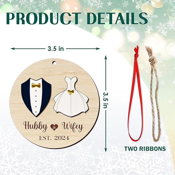 Couple Gifts for Men Women - Christmas Decorations Wooden Ornaments - Bridal Shower Engagement Wedding Gifts for Her Him Couples, Just Married Couple Gift Ideas