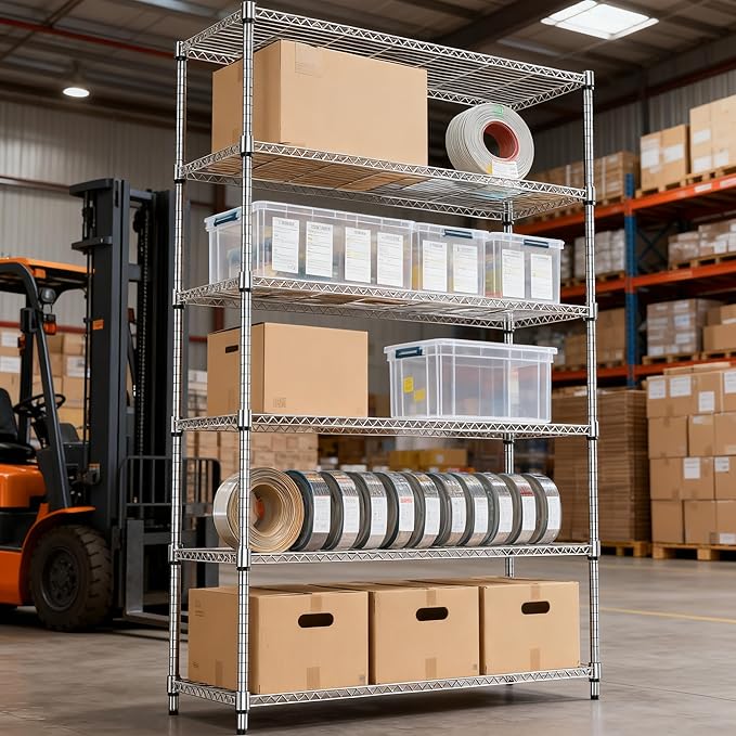 6 Tiers Shelf 2100 lbs Steel Storage Shelving Utility Shelving Unit Steel Organizer Wire Rack for Home,Kitchen,Office,Garage Chrome 17.7" D x 47.2" W x 82.4" H