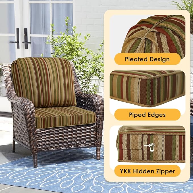 Outdoor Cushions for Patio Furniture Set of 2, 24"x24" Water Repellent Chair Cushions Removable Seat Bottom & Back Cushion Covers for Chair, Sofa, Couch, Colorful Stripe