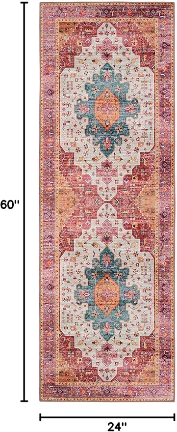 Moynesa Ultra-Thin Washable Runner Rug - Pink 2x5 Bathroom Rug Low Pile Hallway Rug Runner, Non Slip Pet Friendly Indoor Floor Carpet Runner for Kitchen Living Room Bedside Laundry Room