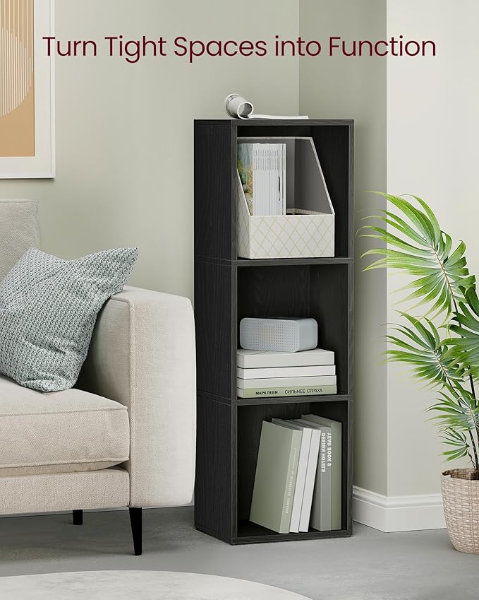 VASAGLE Custos Collection - Bookshelf, 3-Tier Bookcase, Book Shelf, Open Storage Shelf, 9.4 x 11.8 x 37.3 Inches, for Living Room, Home Office, Dining Room, Ebony Black ULBC433B01