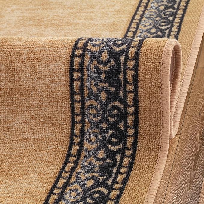 Antep Rugs Alfombras Bordered Modern 2x7 Non-Slip (Non-Skid) Low Pile Rubber Backing Indoor Area Runner Rug (Gold Brown, 2' x 7')