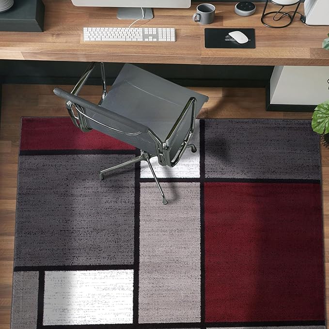 Rugshop Modern Geometric Boxes Red Area Rug, Fade-Resistant Carpet for Bedroom, Home Office, or Entryway, 3'3" x 5'
