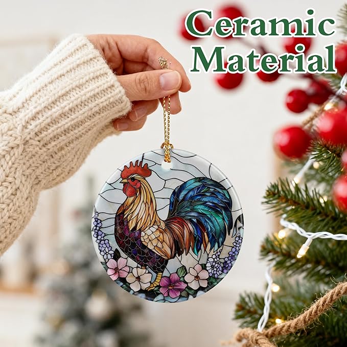 Colorful Rooster Ornament | Farmhouse Christmas Ornaments, Hanging Ornaments for Tree, Christmas Decorations, Holiday Decor Gift | Gifts for Chicken Lover, Farmer | Chicken Themed Gifts, Gift Exchange
