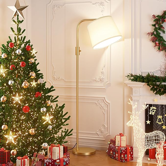 Ambimall Fully Dimmable Floor Lamp - Floor Lamps 9W LED Light Bulbs, Standing Lamps for Living Room, Modern Standing Light Tall Lamp for Bedroom (Gold and White)