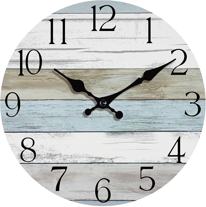 HYLANDA Wall Clock, 10 Inch Silent Non Ticking Wall Clocks Battery Operated, Rustic Wooden Clocks Decorative for Kitchen, Bathroom, Bedroom, Living Room