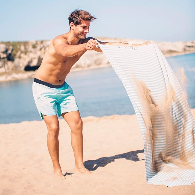 Bazaar Anatolia Turkish Beach Towel – 100% Cotton, Quick Dry, Sand Free Towel for Bathroom, Travel, Camping – Oversized 71x39 Inches – Arpa Turquoise