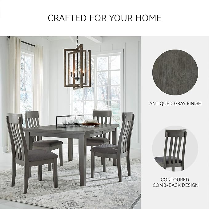 Signature Design by Ashley Hallanden Contemporary Dining Upholstered Side Chair, Set of 2, Armless, Comb Back Design, Wood Frame, Gray