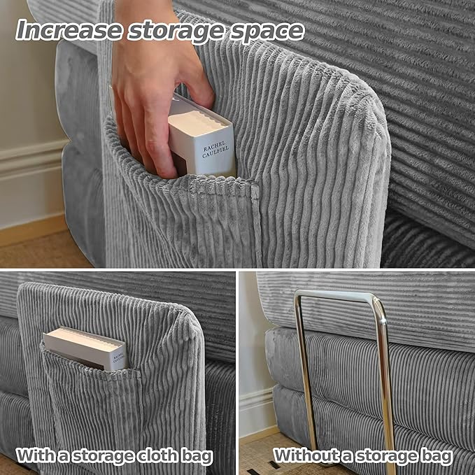 Compressed Sleeper sofa bed,Convertible Floor Boneless Couch-With Comfy Pillow,Modular Modern Corduroy Sofa for living room Bedroom Lounge Studio-With Fixed-shape Frame and support Armrest(Grey)