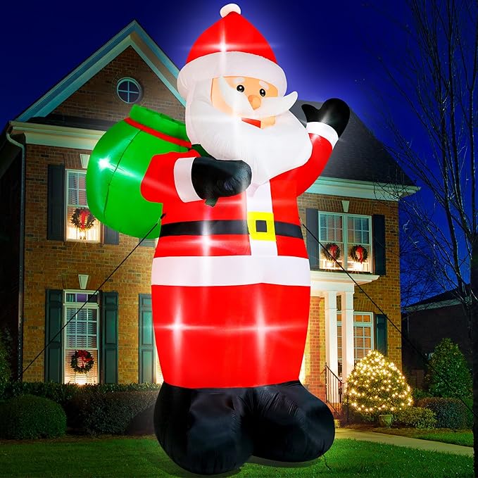 15FT Christmas Inflatables, Giant Inflatable Santa Claus Holding Gift Bags, Blow Up Christmas Santa Claus with 8pcs LED, Inflatable Santa Claus Outdoor Decorations for Party Holiday Lawn Yard