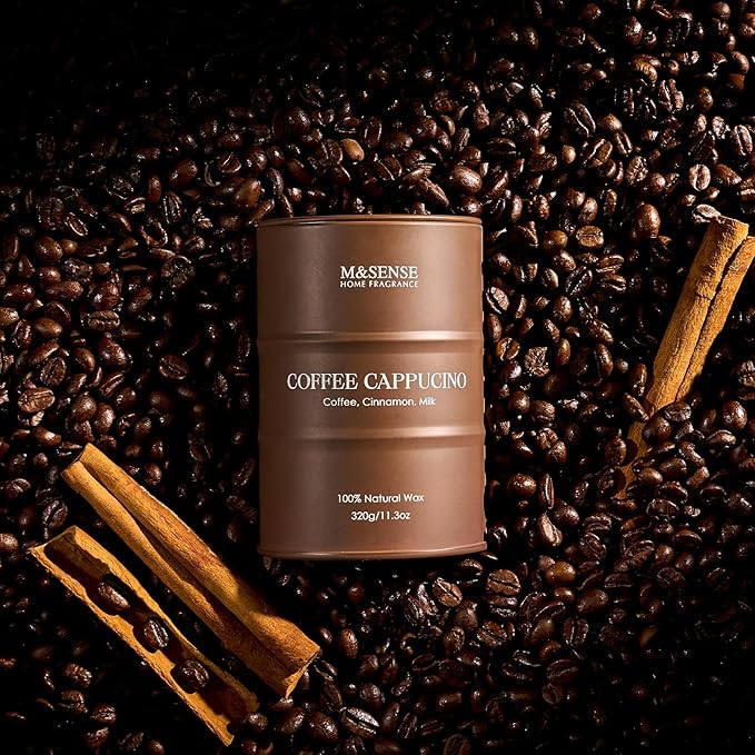 M&SENSE Coffee Cappucina Scented Candles, Christmas Soy Wax,Christmas Decor Candle 11.3oz 70 Hours Long Lasting Burning, Strong Coffee Aroma Candle Unique Housewarming Appreciation Gifts