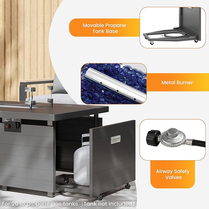 Metal Patio Furniture Set with 51inch Grey Fire Pit Table, 6-Piece Modern Outdoor Conversation Set with 6-Inch Thick Cushions, Outdoor Furniture Set for Garden, Backyard, Balcony, Poolside (Dark Grey)