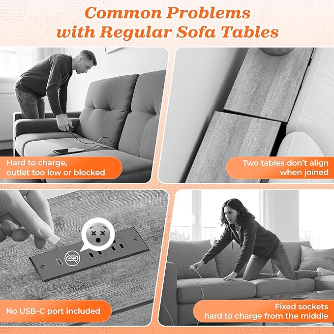 SUPERJARE Sofa Table with 2 Power Outlets and USB-C Ports, 5.9 Inch Narrow Console Table with Storage, Extra-Long, for Entryway Hallway Couch Behind Sofa, Small Spaces, White,102.3 Inch