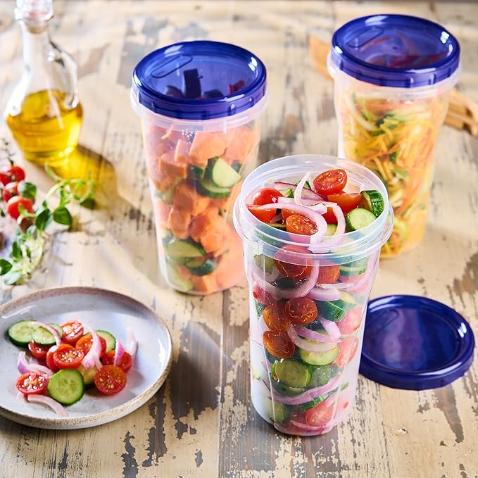 PLASTICPRO 6 Pack Twist Cap Food Storage Containers with Blue Screw on Lid- 48 oz Reusable Meal Prep Containers - Large Freezer Containers Microwave Safe Blue Plastic Food Storage