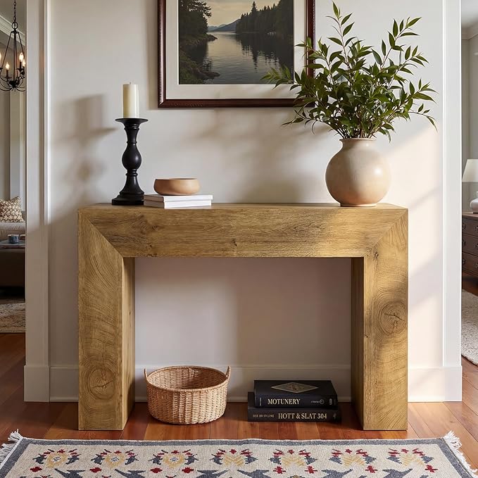 Tribesigns 43.3" Entryway Console Table, Farmhouse Wooden Sofa Table Behind Couch, Modern Small Accent Console with Fluted Design for Living Room Hallway Entrance Foyer, Brown