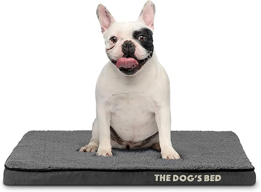 The Dog’s Bed Orthopedic Memory Foam Dog Bed, Small Grey Plush 28x19, Pain Relief for Arthritis, Hip & Elbow Dysplasia, Post Surgery, Lameness, Supportive, Calming, Waterproof Washable Cover