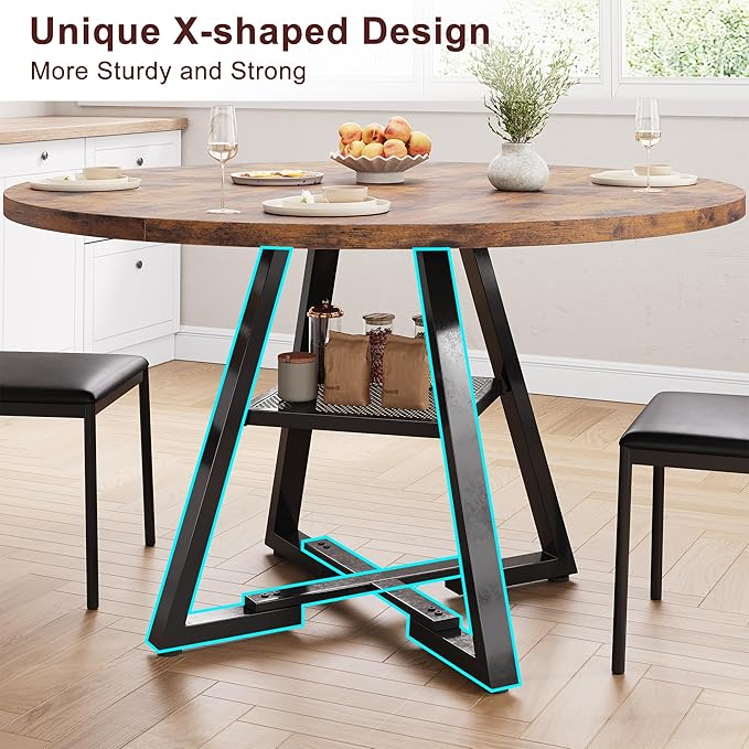 51'' Round Dining Table for 6,Kitchen Dining Room Circle Dinner Pedestal Table,Space Saving Wood Kitchen & Dining Room Furniture (Vintage, 51In)