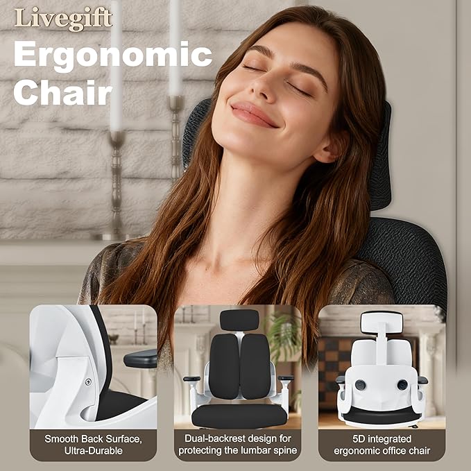 Ergonomic Office Chair Big and Tall Desk Chair, Dual-backrest Computer Chair with 6D Adjustable Arms and Lumbar Support, 500lbs Extra Wide Seat, for Home & Office Use,Black