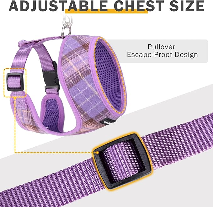 SCENEREAL Puppy Dog Harness with Leash Set for Small Medium Sized Dogs, Soft Mesh Step in Pet Harnesses and Leash, No Chock Plaid Adjustible No Pull Vest for Dogs Cats, Chihuahua,Bulldog (Purple S)