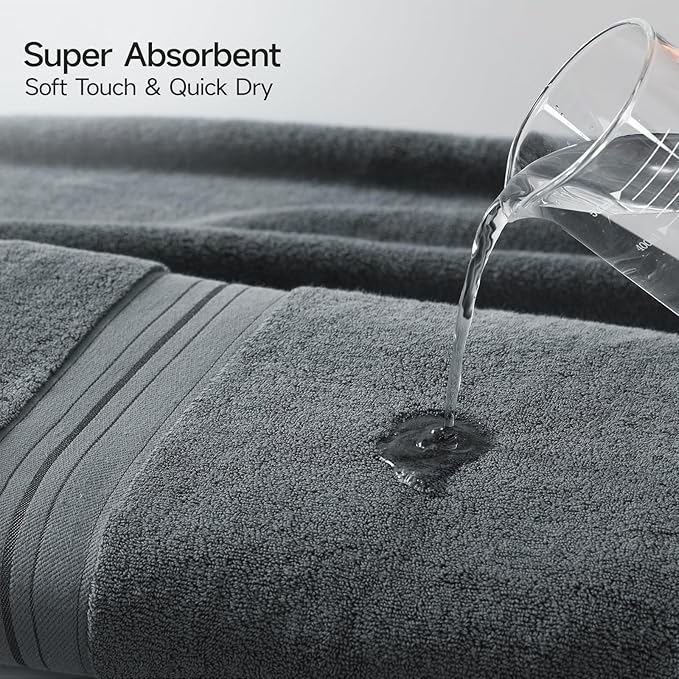 REDKISS 100% Cotton Bath Towels Set of 4, Extra Large Bath Sheets 27 X 59 Inches, 600 GSM, Quick Dry, Ultra Soft & Super Absorbent Bathroom Towel Sets for Bathroom, Gym, Spa, Pool & Hotel, Dark Grey