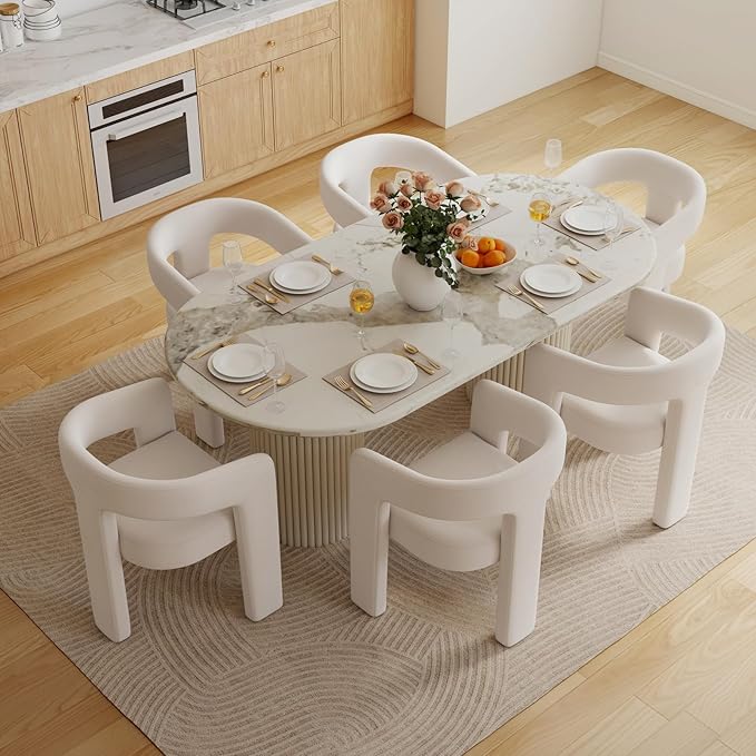 Set of 4 Modern Velvet Fabric Upholstered Dining Chairs with Open-Back, Cute Barrel Side Chairs Kitchen Armchair Accent Chairs for Dining Room Bedroom, Ivory