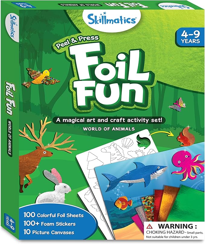 Skillmatics Foil Fun - Animals, No Mess Art for Kids, Travel Toys, Craft Kits, DIY Creative Activity, Christmas Gifts for Boys & Girls Ages 4, 5, 6, 7, 8, 9