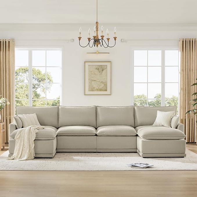 CHITA 147" Oversized Cloud Couch, Modern Modular Sectional Sofa Set for Living Room, 6 Seater U Shaped Sectional Couch, Taupe