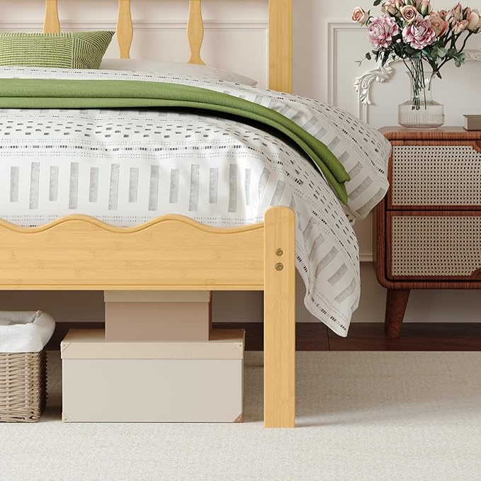 Bamboo Full Bed Frame with Headboard, 14 inch Solid Wood Platform Bed Frames Full Size with Metal Slats, No Box Spring Needed, Easy Assembly, Noise Free