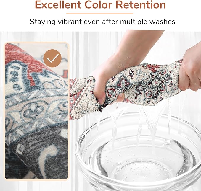 OPPODREAM Thin 10x14 Area Rugs, Washable Rugs 10x14 with Non Slip Backing, Low-Pile Faux Cashmere 10 x 14 Carpet, Black & Red