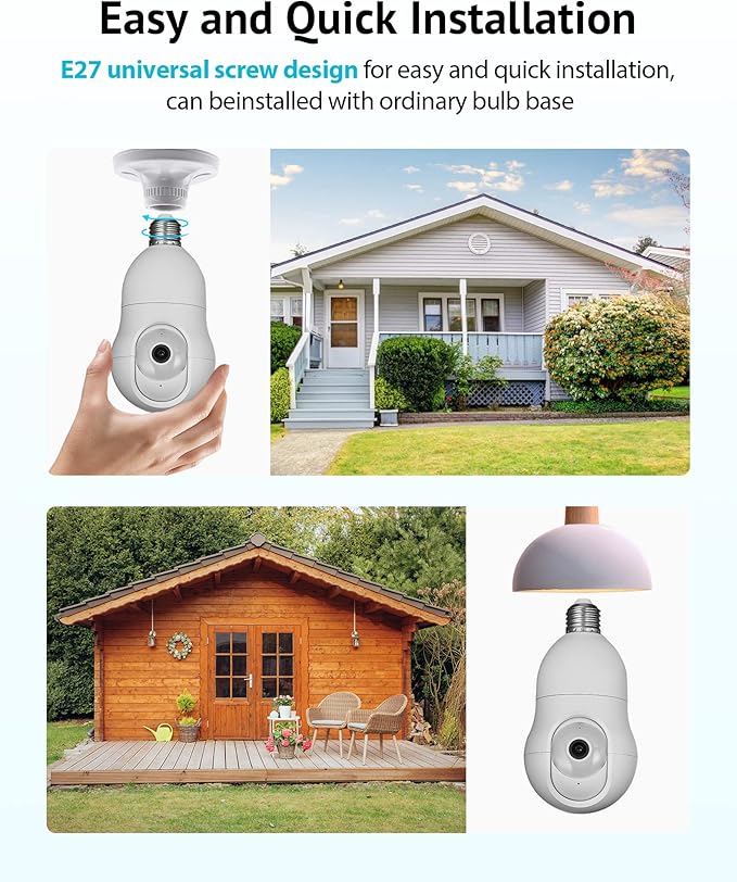 LaView 4MP Bulb Security Camera 5G& 2.4GHz WiFi, 360°2K Security Cameras Wireless Outdoor Indoor Full Color Day and Night, Motion Detection, Audible Alarm, Easy Installation, Compatible with Alexa