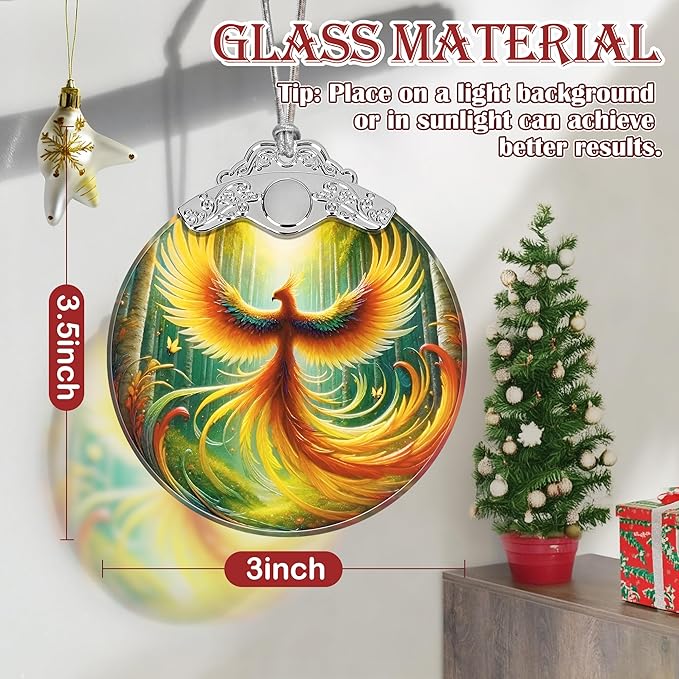 Phoenix Stained Glass Hanging Ornament - Christmas Tree Decoration, Holiday Home Decor, Gift Exchange Idea - Phoenix in Full Wings