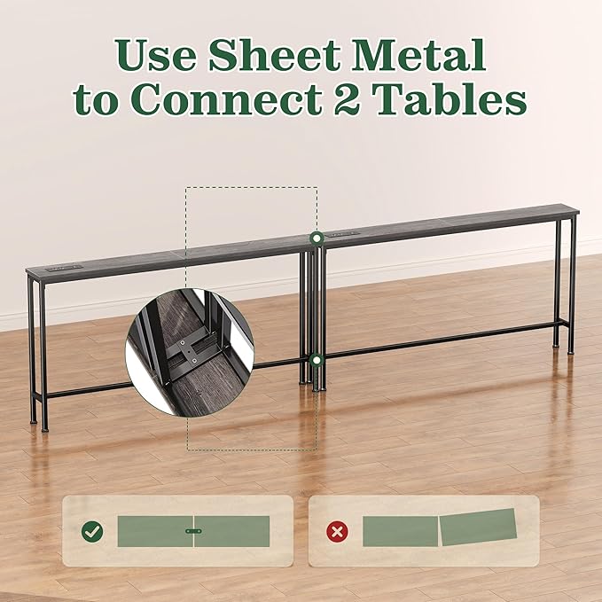 SUPERJARE 110.2 Inch Sofa Table with Power Outlets and USB-C Ports, 5.9 Inch Narrow Console Tables, Entryway Hallway Couch Tables with Storage, Behind Sofa, Small Spaces, Living Room, Grey
