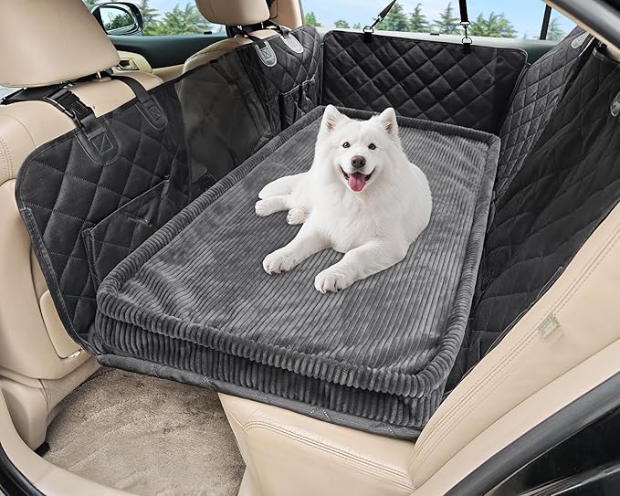 Dog Car Bed, Non-Slip Backseat Extender Pet Mat, Removable Washable Dog Bed for SUVs, Sedans & Trucks, Anti-Slip Travel Mat for Dogs, Easy Clean & Scratch-Proof & Comfort Dark Gray（56"x28.7"