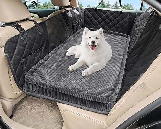 Dog Car Bed, Non-Slip Backseat Extender Pet Mat, Removable Washable Dog Bed for SUVs, Sedans & Trucks, Anti-Slip Travel Mat for Dogs, Easy Clean & Scratch-Proof & Comfort Dark Gray（56"x28.7"