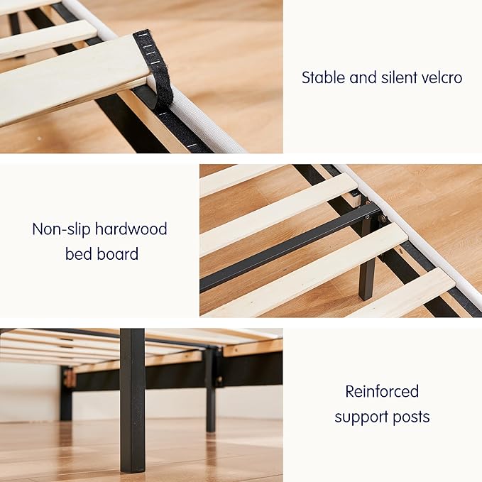 Hokway Bed Frame Upholstered Platform Bed with Headboard Wooden Slat Support No Box Spring Needed(Full, Soft Beige)