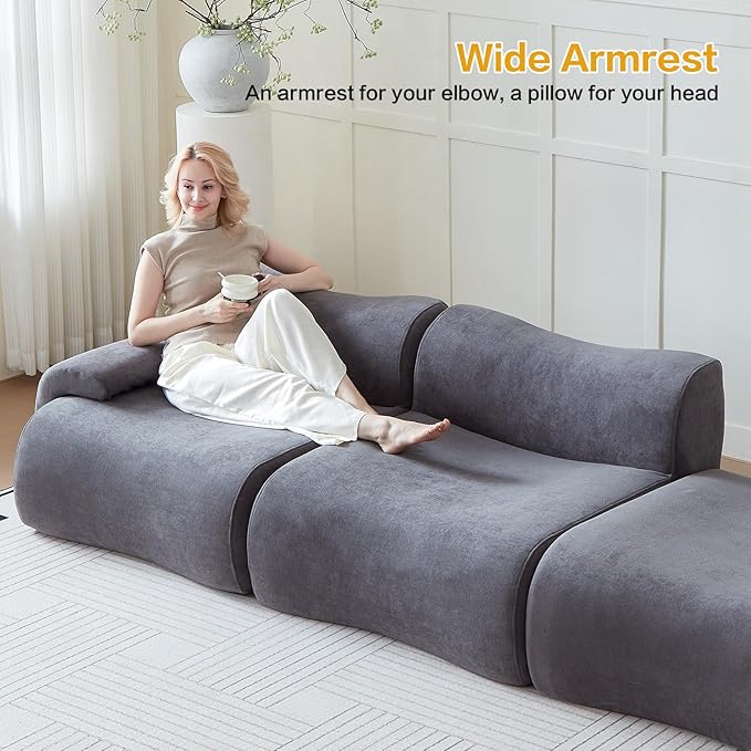 Modular Sectional Cloud Couch Grey Sofa 114" Boneless Couch for Living Room with L Shaped, Modern Comfy Couches Set with 2 Seat & Pillow - Compressed Sofa, No Assembly Required