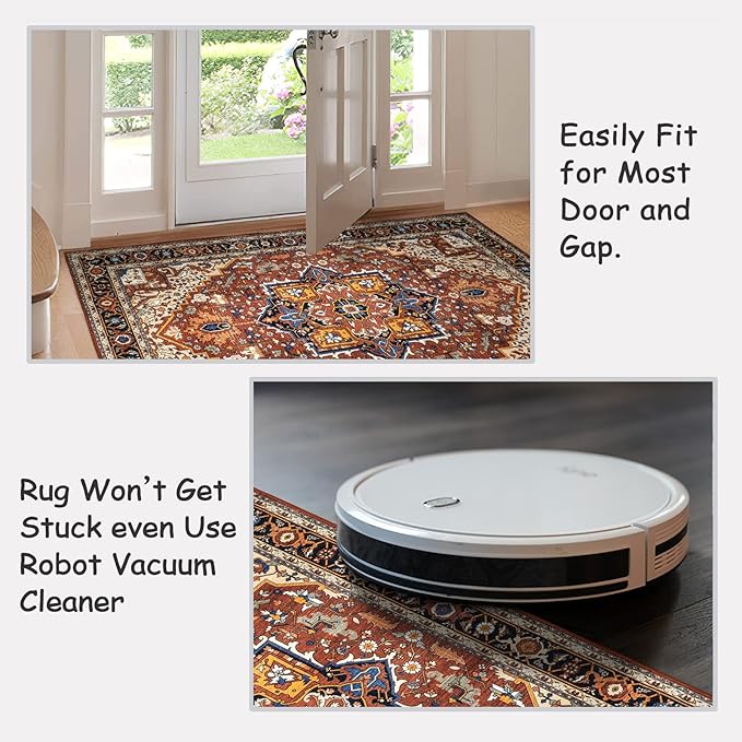 Moynesa Ultra-Thin Washable Area Rug - 2x3 Small Kitchen Rug for Entryway Mat, Oriental Non-Slip Non-Shedding Indoor Floor Carpet for Bathroom Sink Bedroom Living Room Coffee Table Hardwood Floors